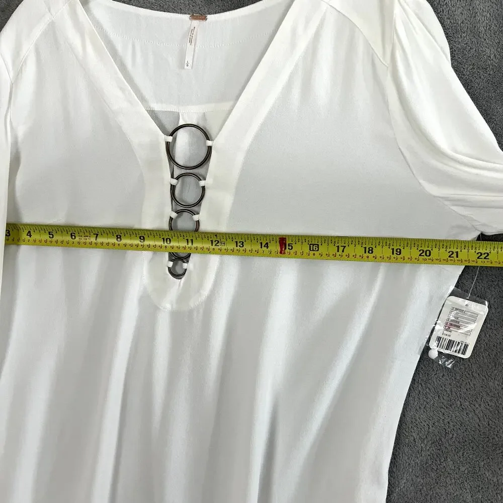 Free People Blouse Womens L White Long Sleeve Boho Festival‎ NWT